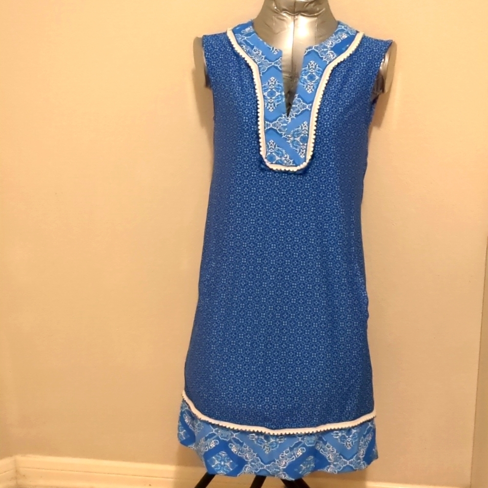 CABANA LIFE Blue-Pockets-sleeveless Tunic Mini Dress UPF 50+ Protection NWT